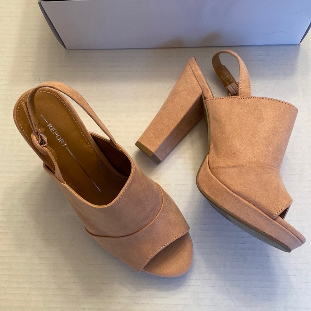 Report Lacey blush faux suede slingback open toe high heel shoes